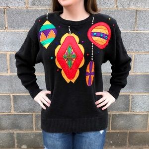 Bright Ornament Themed Beaded Tacky/Ugly‎ Sweater